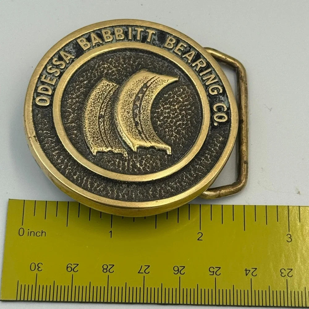 Vintage Odessa Babbitt Bearing Co Solid Brass Belt Buckle‎ Industrial Texas Oil
